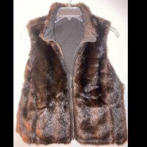 Vintage Brown Faux Fur Zip Vest Boho 70s Style Sleeveless Jacket